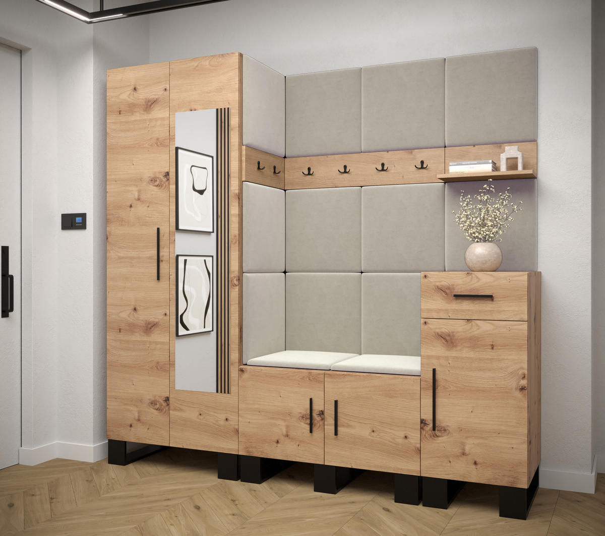 GARDEROBEN-SET 196/200/45,6 - Creme/Schwarz, Holz/Kunststoff (200/196/45.6cm) - Abiks Möbel