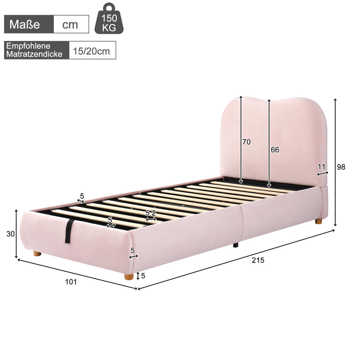 POLSTERBETT 90/200 cm Rosa aus Samt mit Stauraum - Rosa, Textil (90/200cm) - OKMYHOME