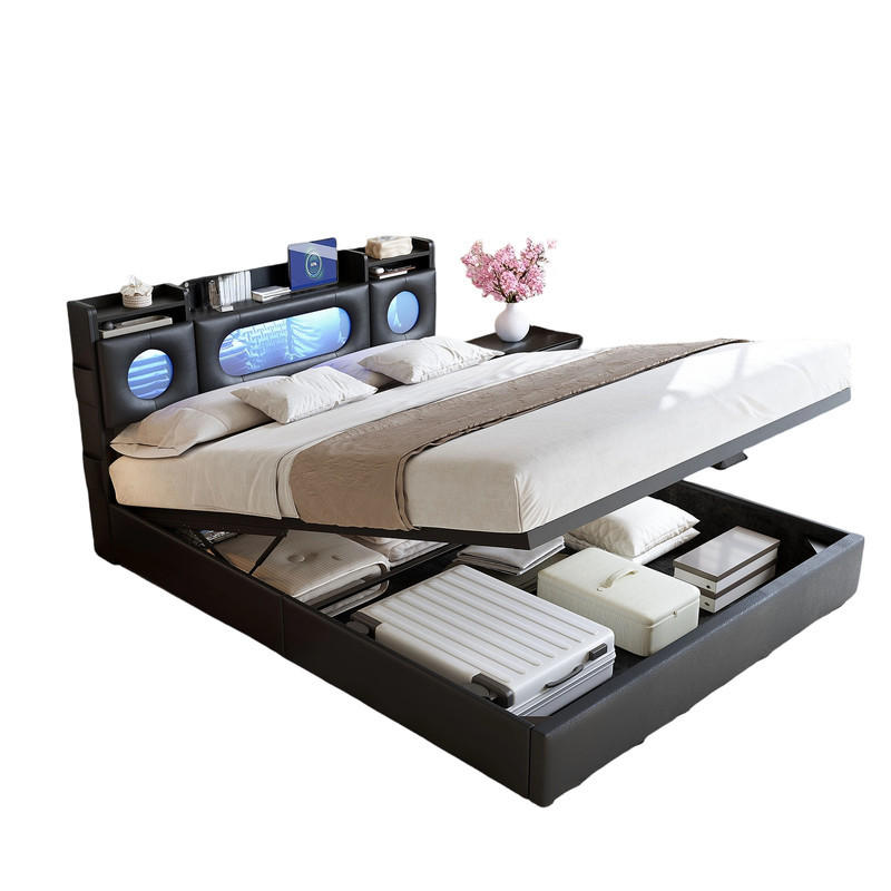 POLSTERBETT 140/200 cm Schwarz mit Bettkasten und USB-Anschlüssen - Schwarz, Holz (140/200cm) - SHOPENTRA