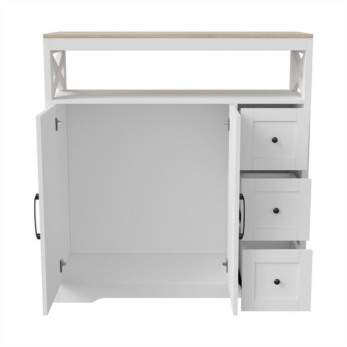 SIDEBOARD mit 3 Schubladen und 2 Türen - moderne skandinavische Optik und schwarze Griffe - Weiß und Natur - Weiß, Holzwerkstoff (100/105/40cm) - DELFA