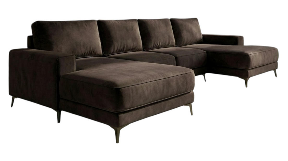 ECKSOFA VALTOR 320 cm x 185 cm – Stoff: VELUTTO Espresso 6 Farbe: Dunkelbraun - Dunkelbraun, Textil (320/185cm) - A&J MöbelLand