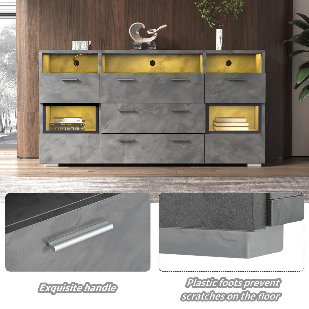 SIDEBOARD Grau 140/33,5/72,5 cm - Grau, Holzwerkstoff (140/72.5/33.5cm) - PANGIVO