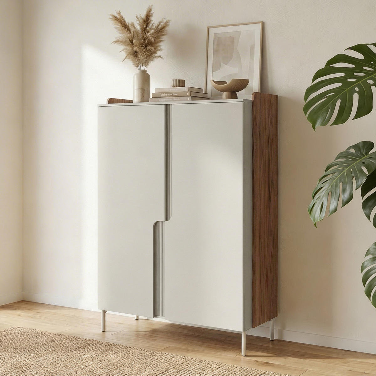 KOMMODE Positivo mit 2 Türen und 6 Einlegeböden, 103 cm, Alba-Nuss + Kaschmir - Nussbaumfarben, Holzwerkstoff (103/160/42cm) - Beautysofa