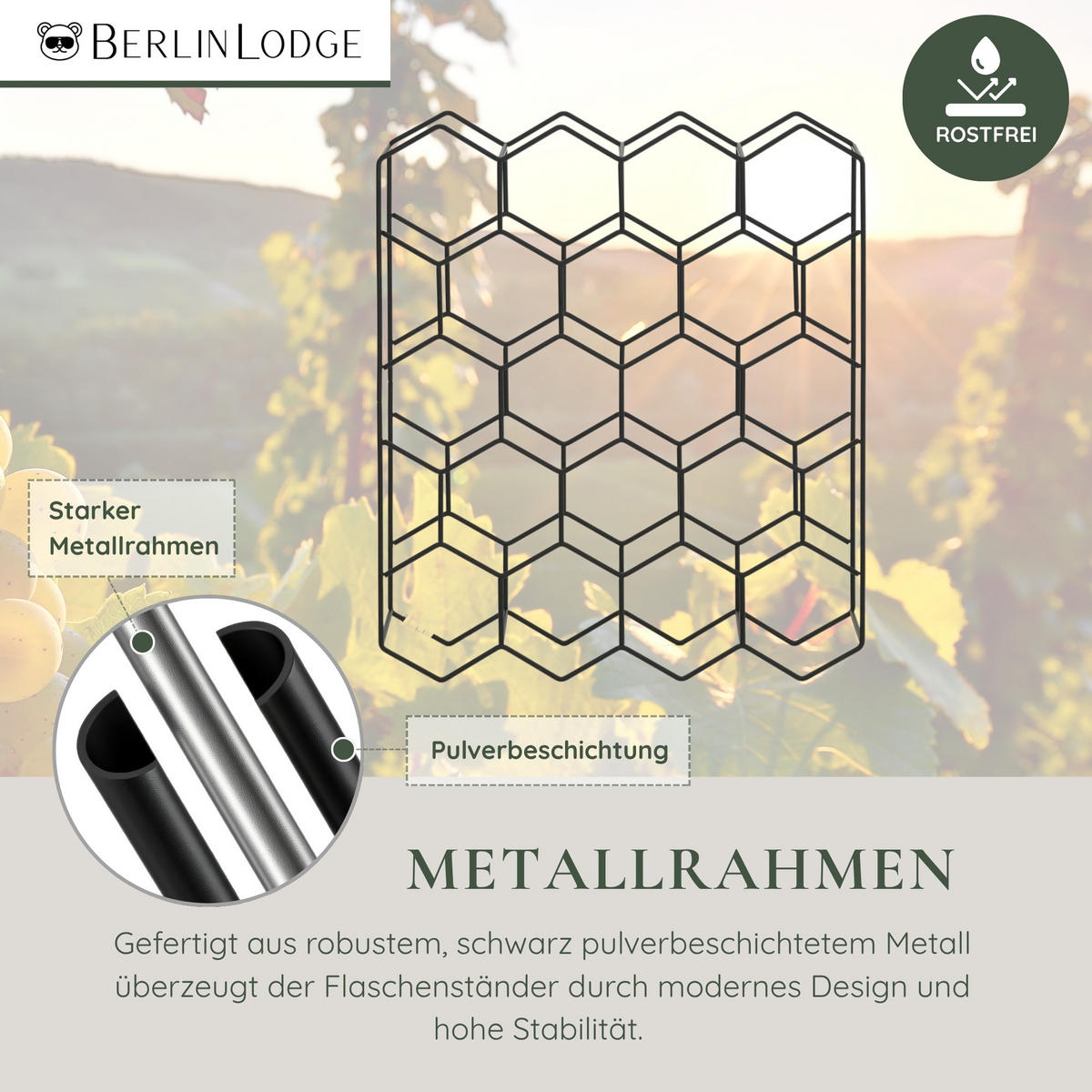 WEINREGAL Mosel HxBxT 50,8x44x14 cm 21 Flaschen Metall Schwarz - Schwarz, Metall (44/50.8/14cm) - BERLINLODGE
