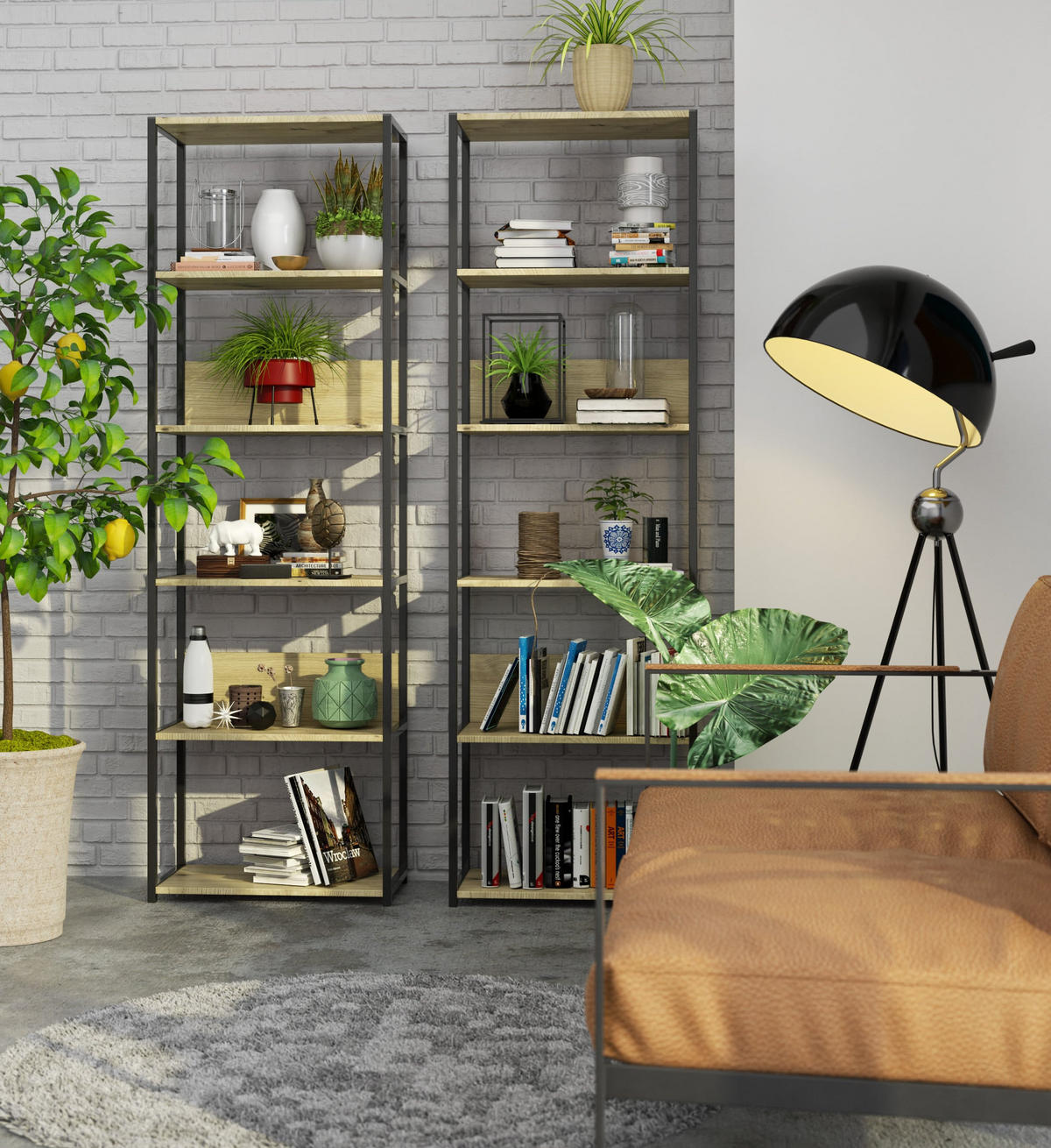 LOFT-REGAL Bücherregale Schwarz-Artisan, 60x192x32 cm - Schwarz/Eiche Artisan, Holz (60/192/32cm) - Milordbikes