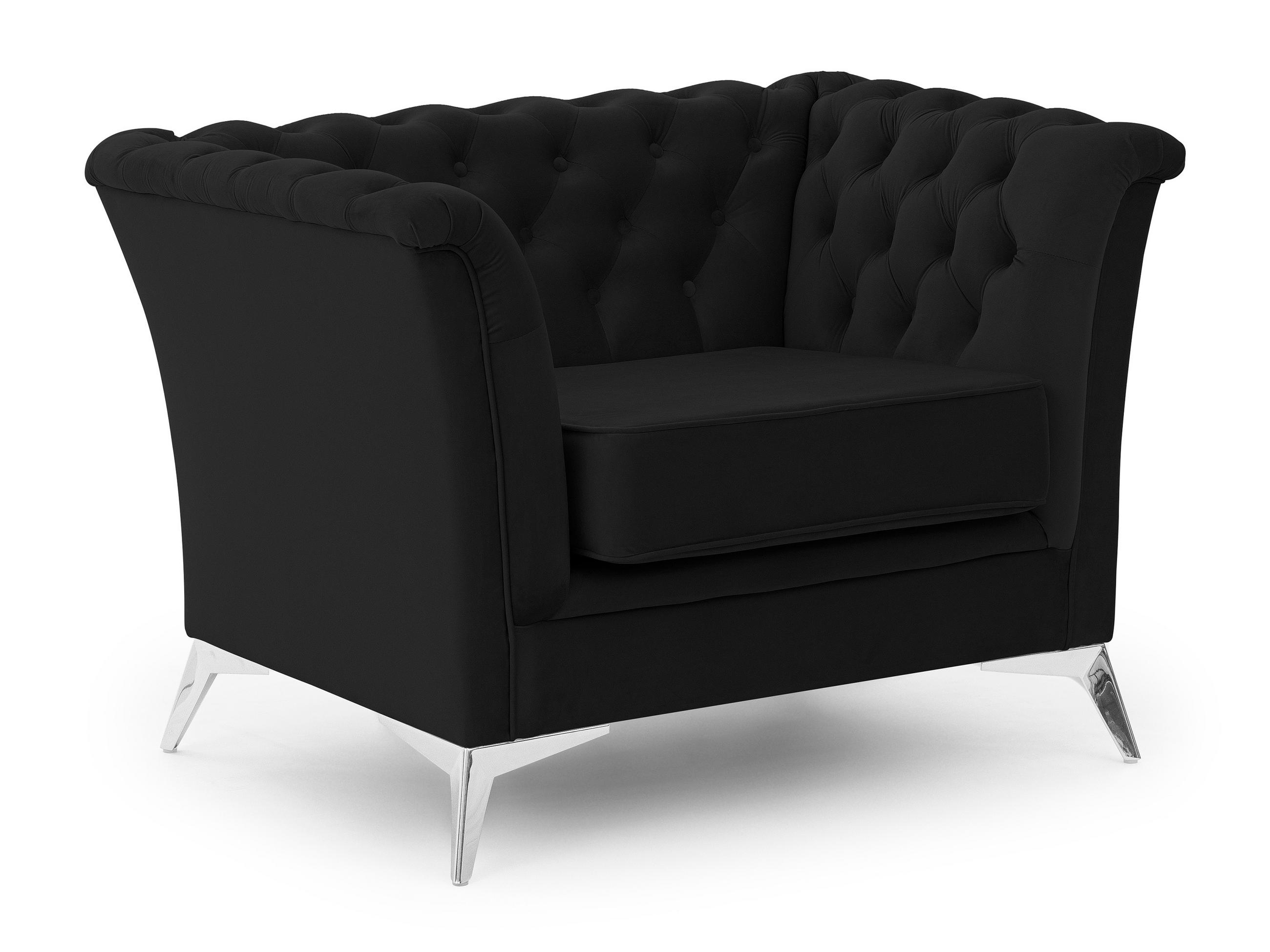 CHESTERFIELD-SESSEL Whitby Schwarz Samt mit silbernen Füßen - Silberfarben/Schwarz, Holz/Textil (116/78/82cm) - S-Style Möbel