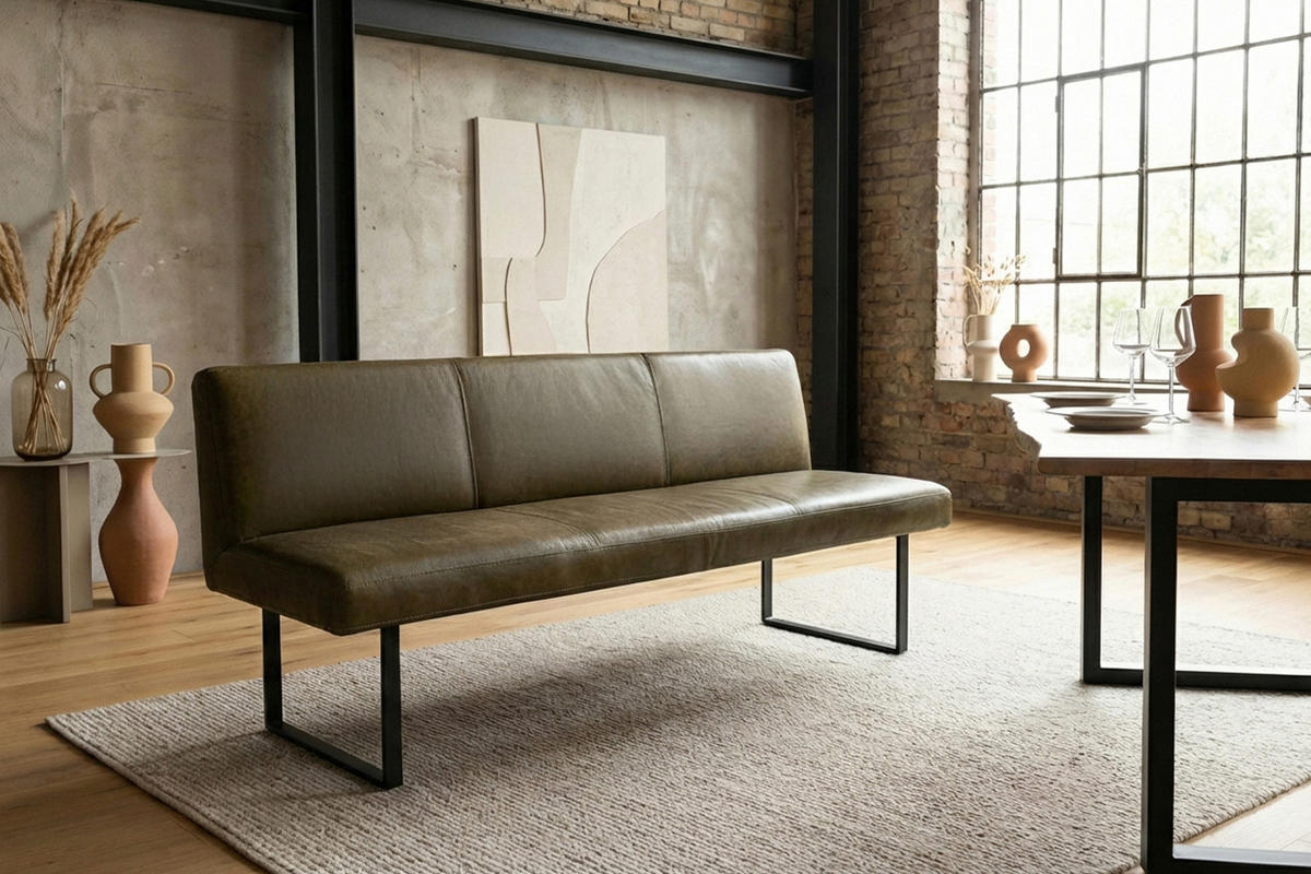 ESSZIMMERBANK ELEEN Grün Leder - Olivgrün/Grün, Leder (183/85/69cm) - KAWOLA