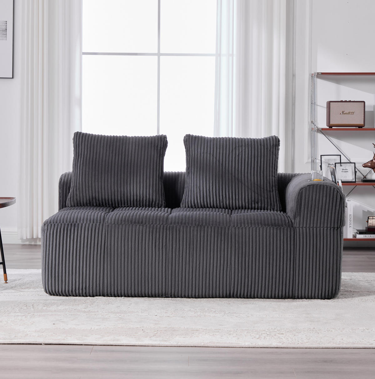 2-SITZER Sofa Cordstoff mit Seitenfächern und Becherhaltern 158/93/61 cm Dunkelgrau - Dunkelgrau, Textil (93/61/158cm) - Redom