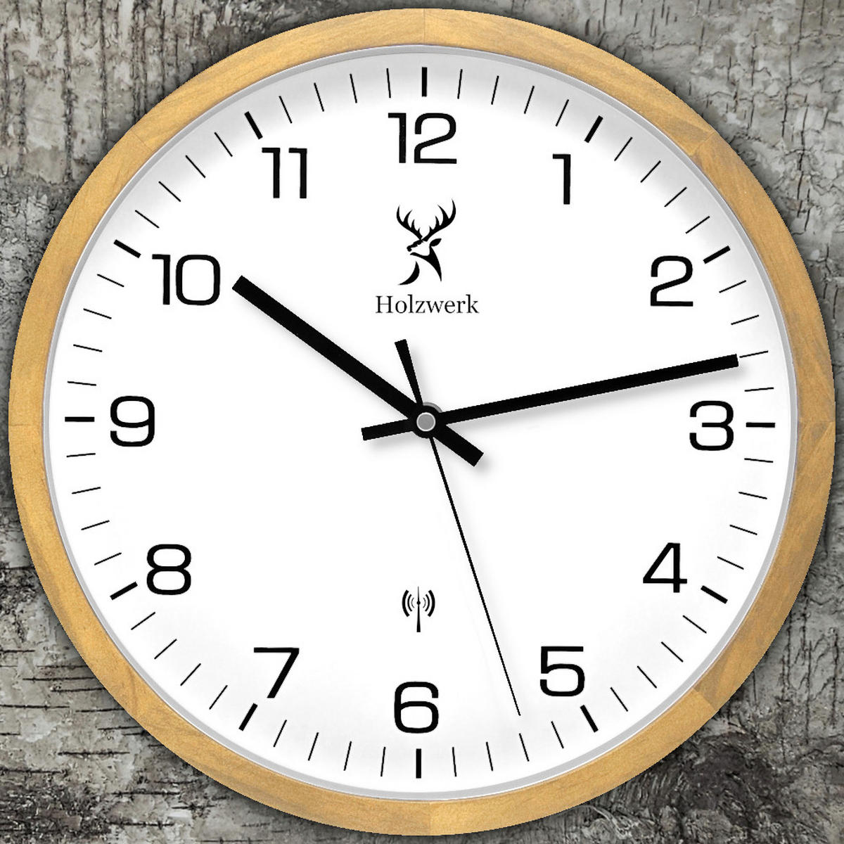 WANDUHR Holz Designer ARNSBURG (FUNK) Loft Wand Uhr, beige, weiß - Beige/Schwarz, Glas/Holz (30/30/4.2cm) - Holzwerk