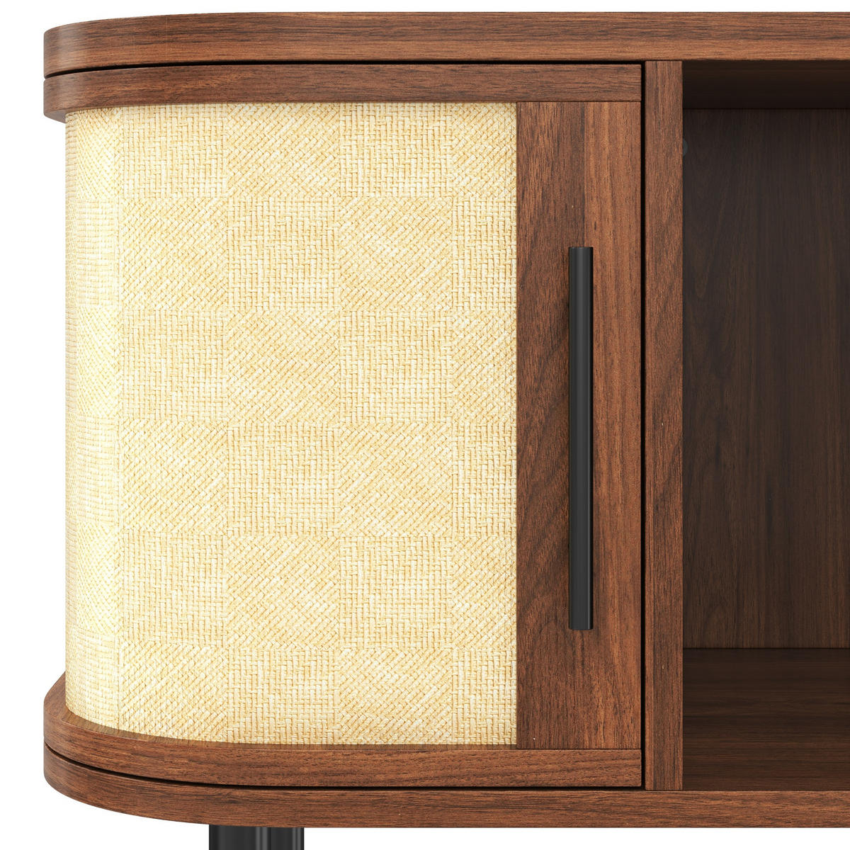 COUCHTISCH DE-37082 geschwungene Form mit Geflechtstruktur Nussbaum - Walnussfarben, Holzwerkstoff (80/60/47cm) - ComfortXL