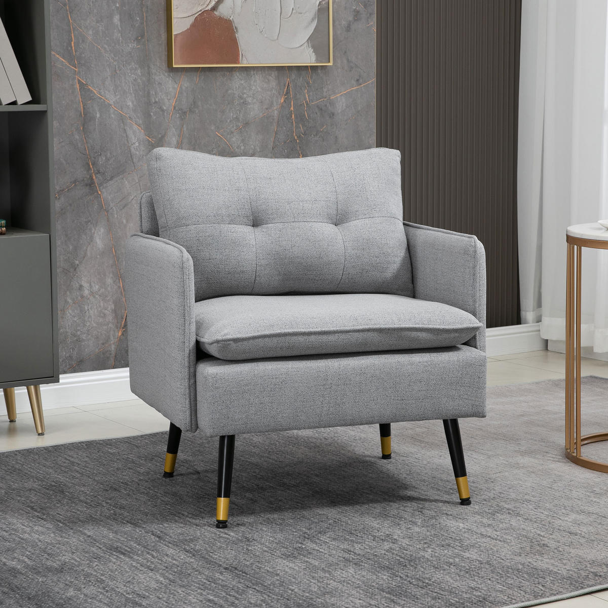 EINZELSESSEL Polstersessel Akzentstuhl mit Leinenoptik, Kissen, bis 120 kg Grau - Grau, Textil (68/80/76cm) - HOMCOM