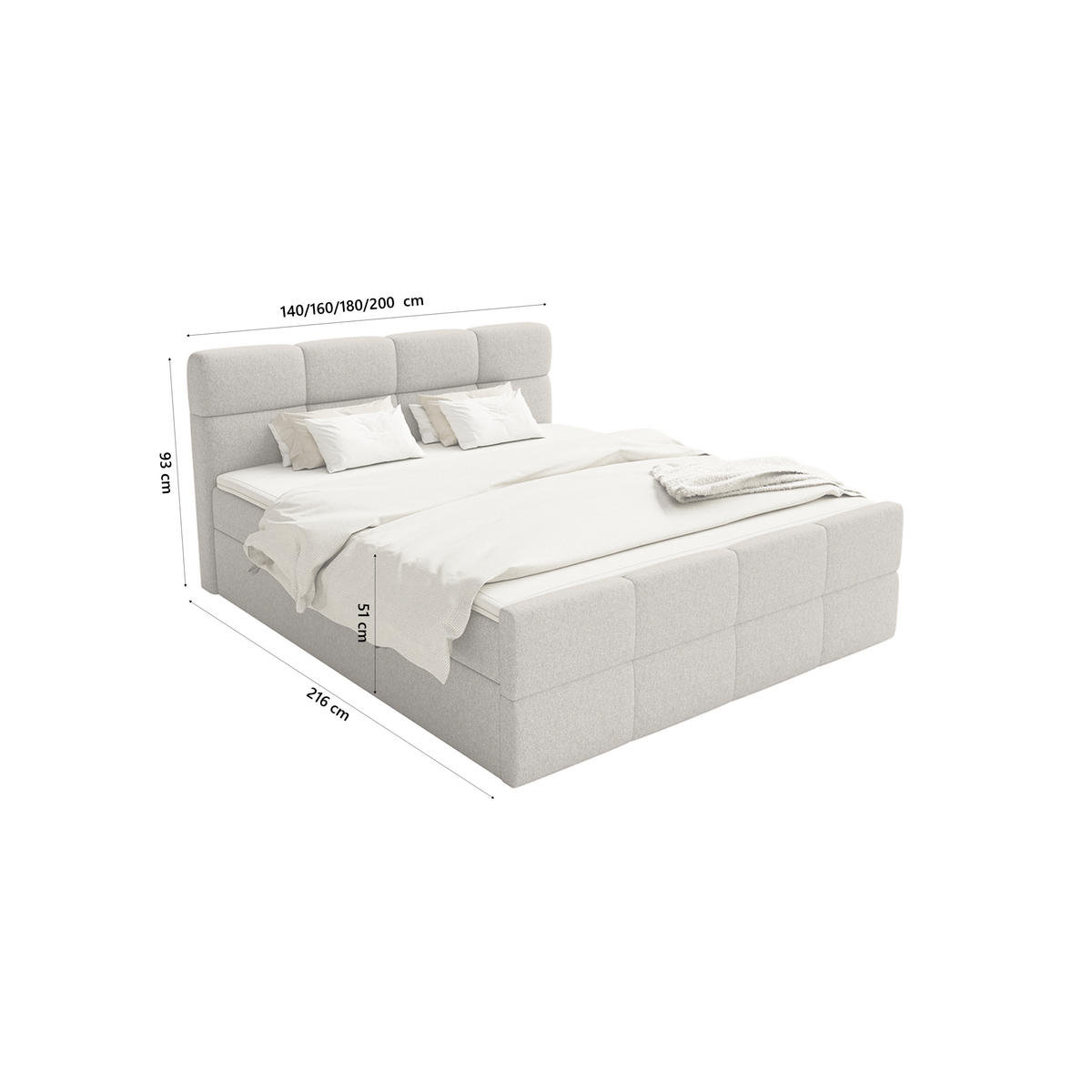 BOXSPRINGBETT ALZEA 140x200 cm, Grau - Grau, Textil (140/200cm) - Fedve