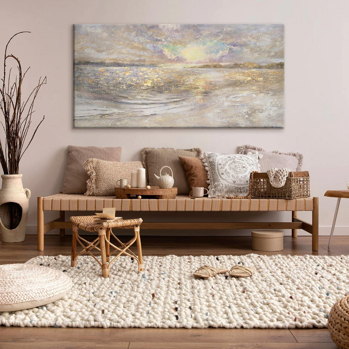 GEMÄLDE Meer Dämmerung auf Keilrahmen 200x100 cm - Beige, Holz (200/100cm) - YS-art gallery