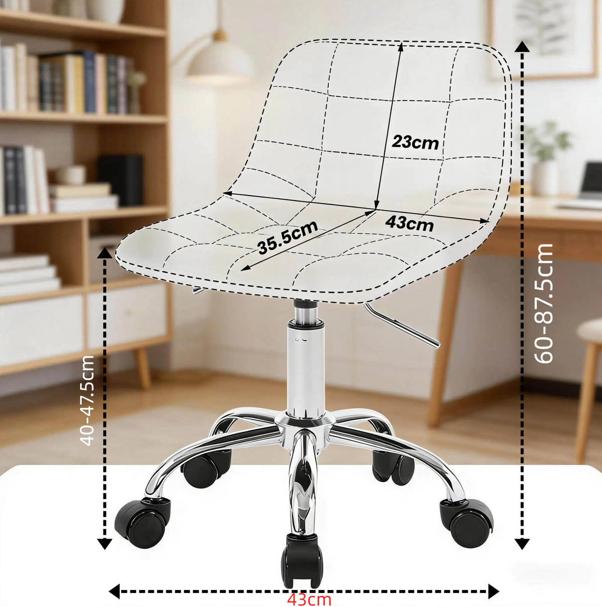 BÜROSTUHL in Weiß 43x43x67,5 cm mit Chenillebezug, höhenverstellbar und drehbar - Weiß, Metall (43/67.5/43cm) - IVMEU