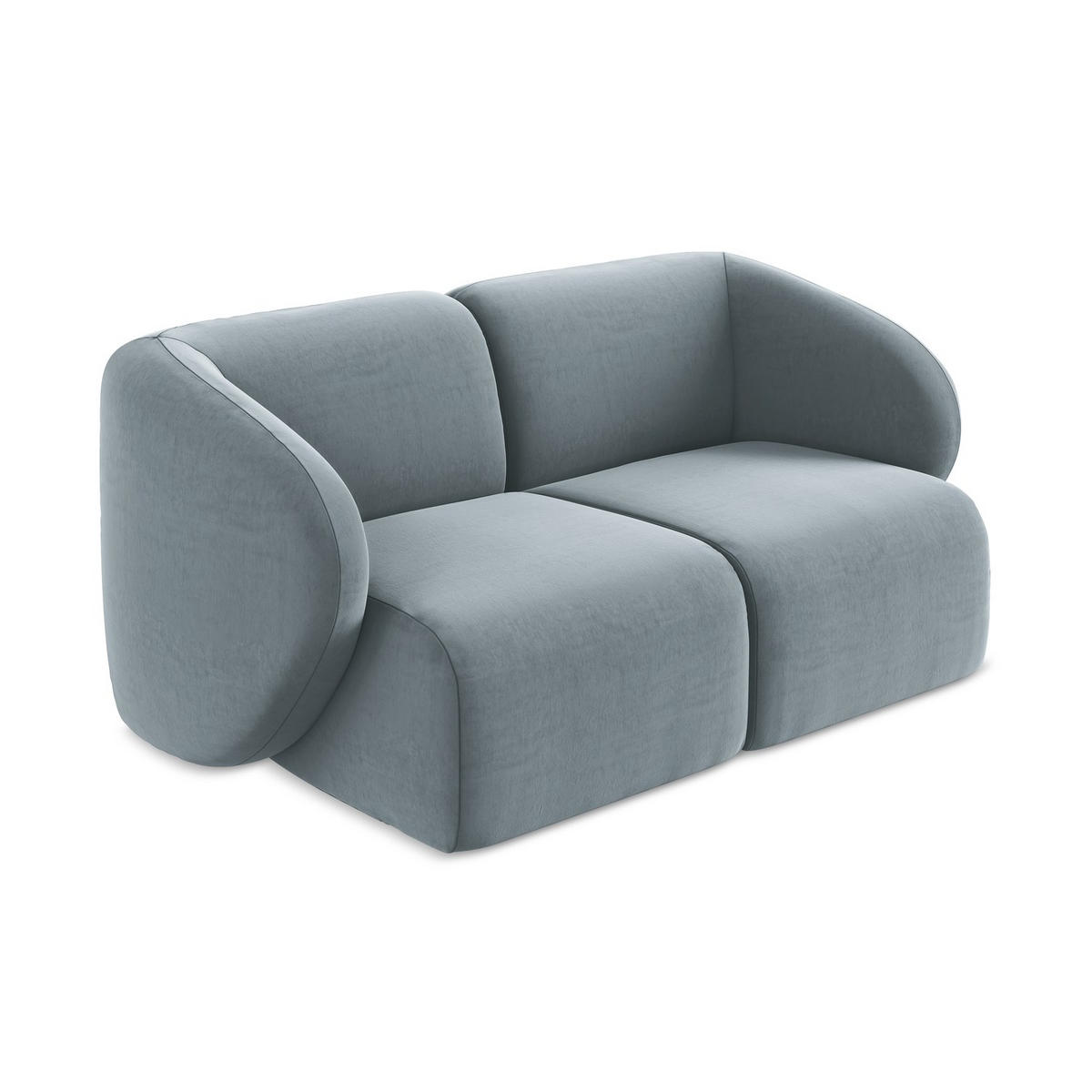 2-SITZER-SOFA Samt Stoff Blau - Schwarz/Hellblau, Holzwerkstoff/Kunststoff (174/75/94cm) - LaMiaSofa