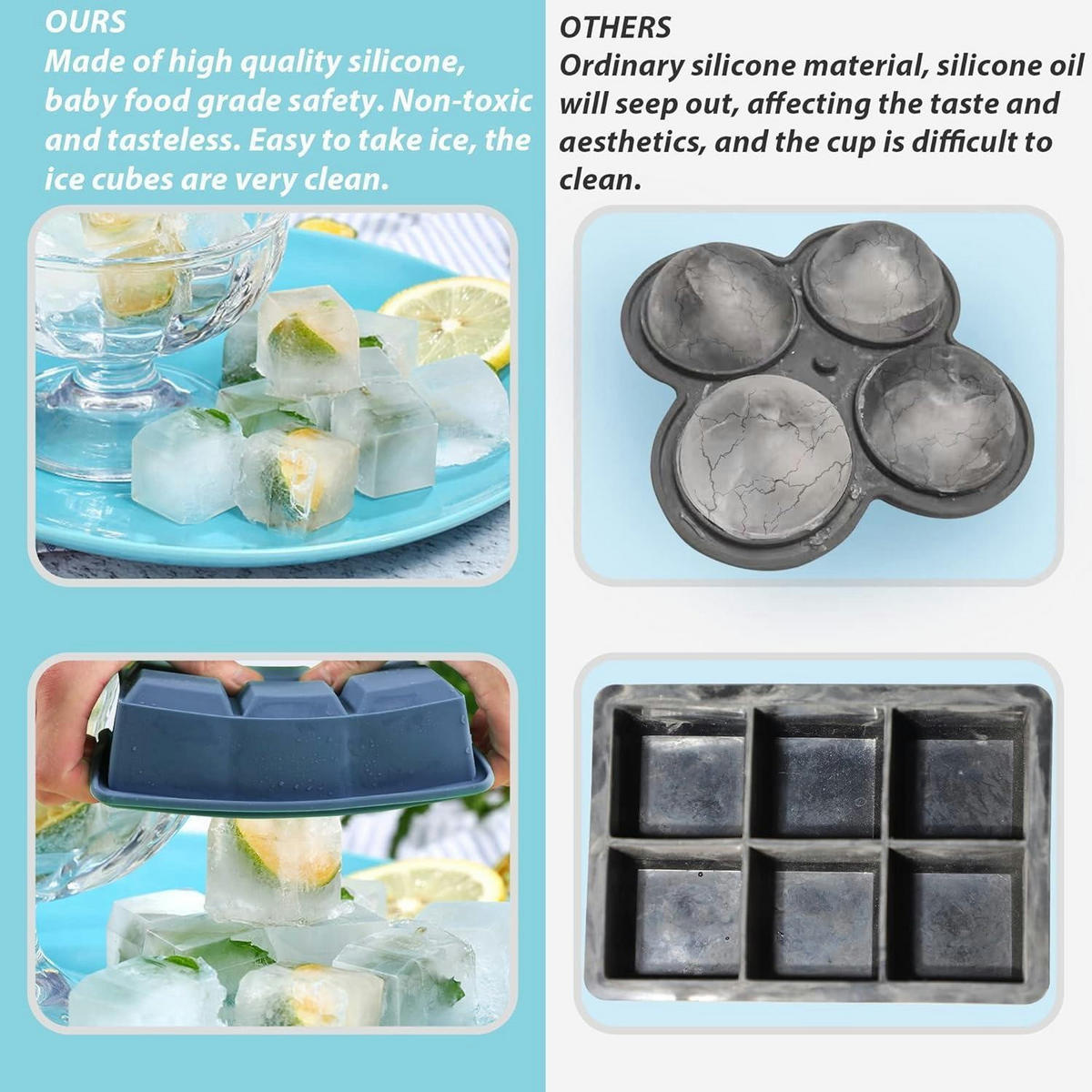 EISWÜRFELFORM 3-teiliges Set Silikon mit Deckel 18-Fach Große Eiswürfel 4,8cm - Blau, Kunststoff (12/4.8/17cm)