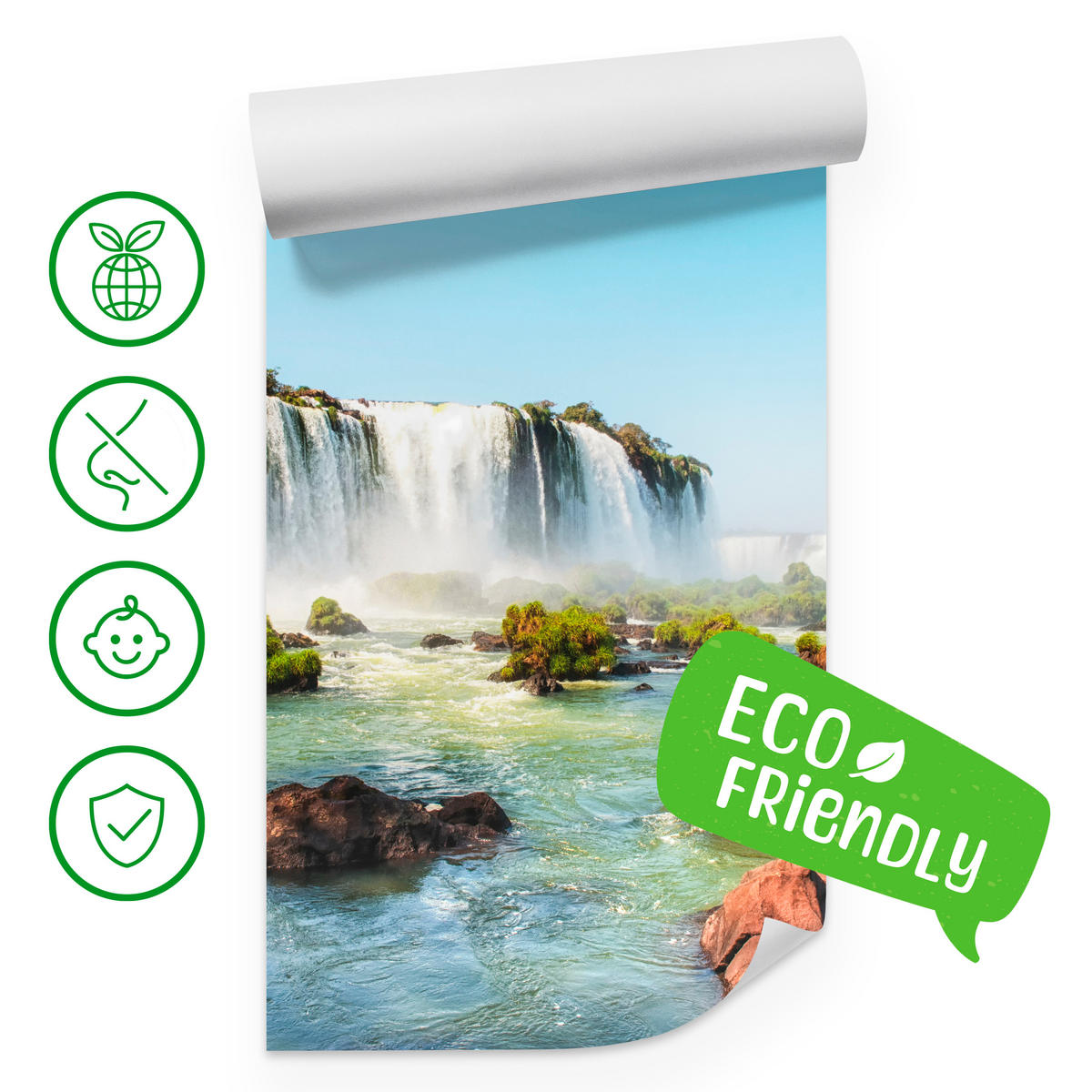 FOTOTAPETE für Schlafzimmer Wasserfall Felsen Natur Landschaft 200x140 - Beige/Orange, Papier (200/140cm) - Muralo