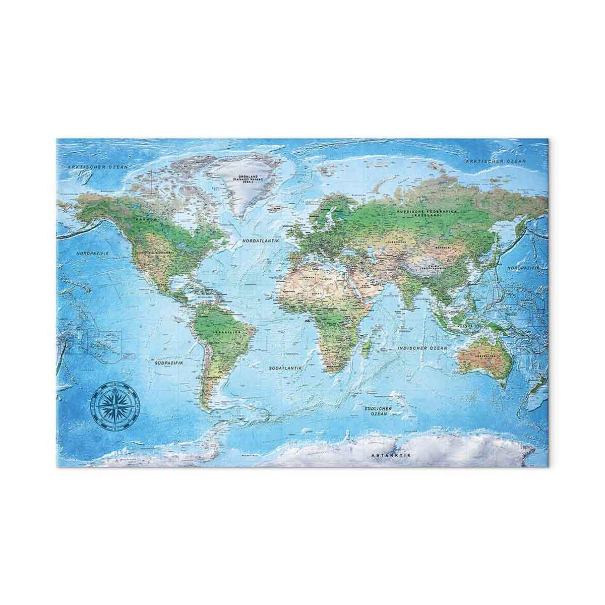 PINNWANDTAFEL 90/60 cm DEUTSCHE WELTKARTE zum Pinnen - Inklusive Pinnnadeln und Aufhängern - Dunkelblau, Holz (90/60cm) - artgeist