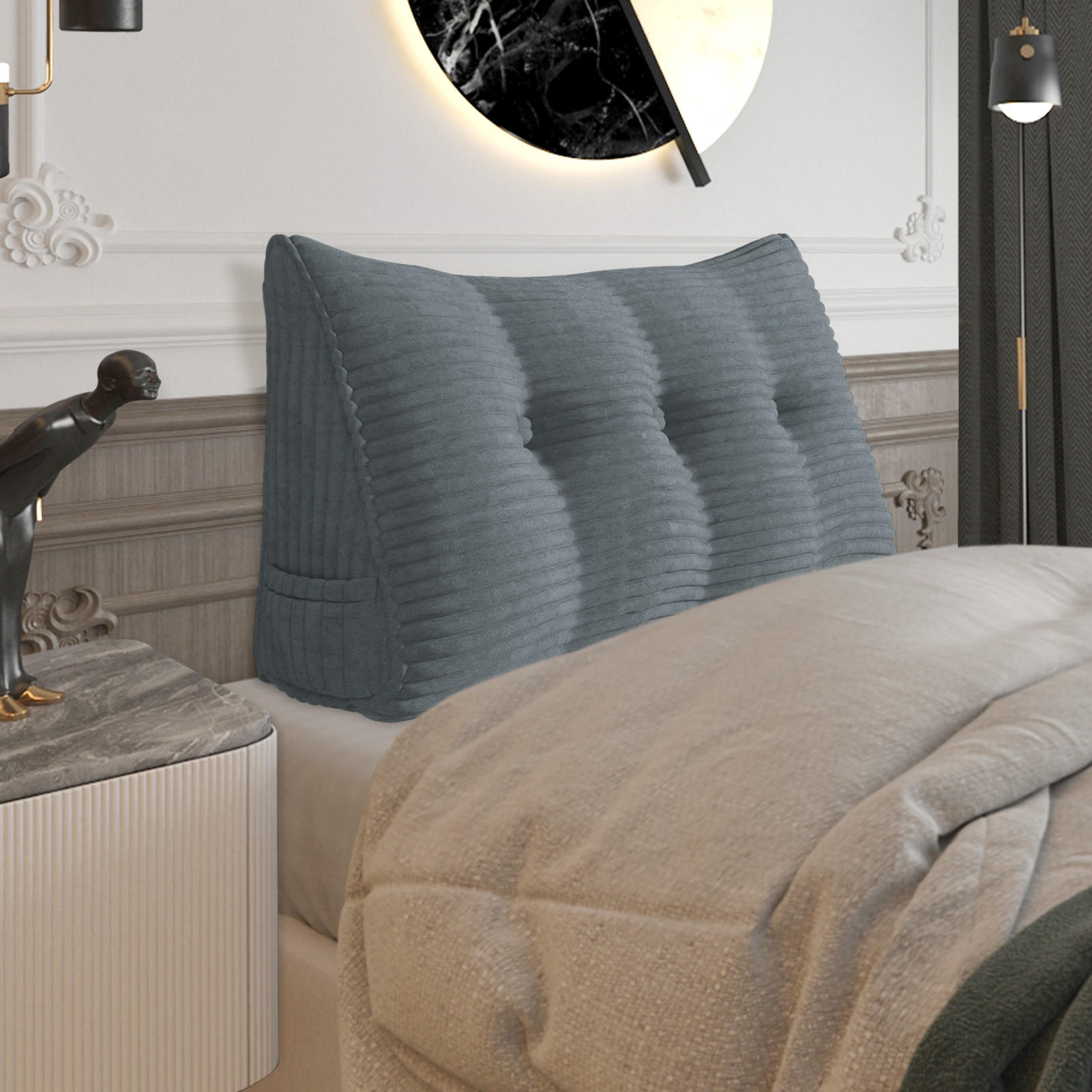 RÜCKENKISSEN für Bett Kord Grau 100 cm - Grau, Textil (50/100cm) - Vercart