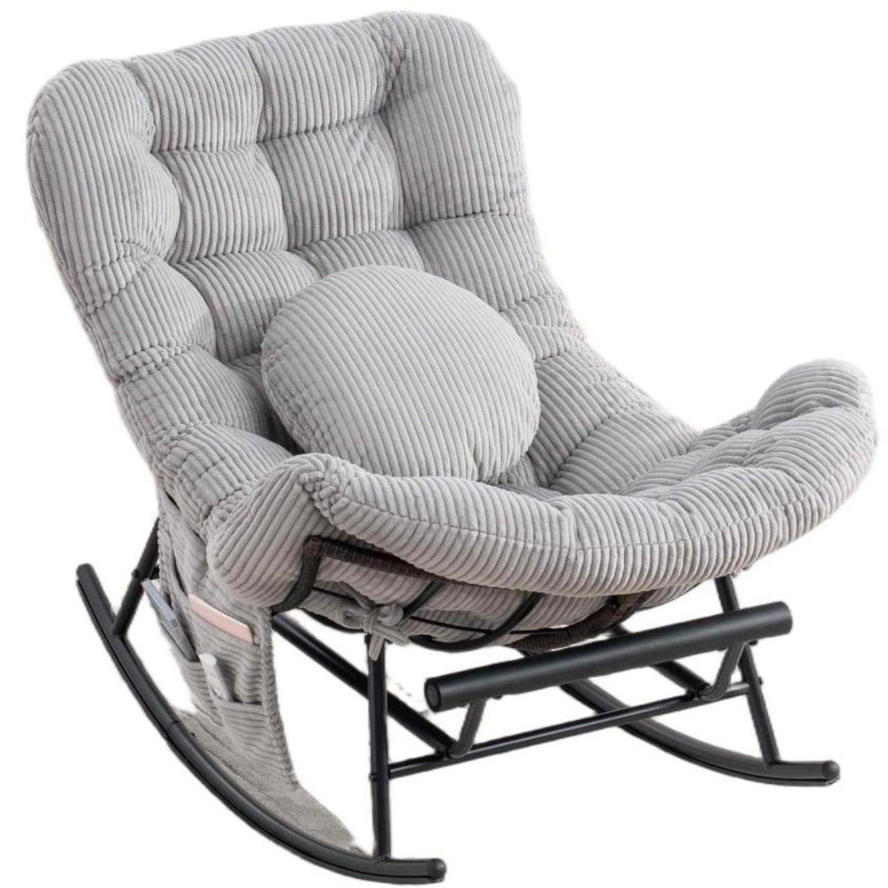 SCHAUKELSTUHL mit Fußstütze,Schaukelsessel XXL Rattanstuhl mit Kissen, Cord, Hellgrau - Hellgrau, Textil (90/78/150cm) - LVHOM