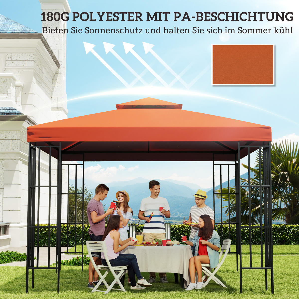 ERSATZDACH für Pavillon DE-05917 3/3 m Rostrot - Rostfarben, Textil (300/18/300cm) - ComfortXL
