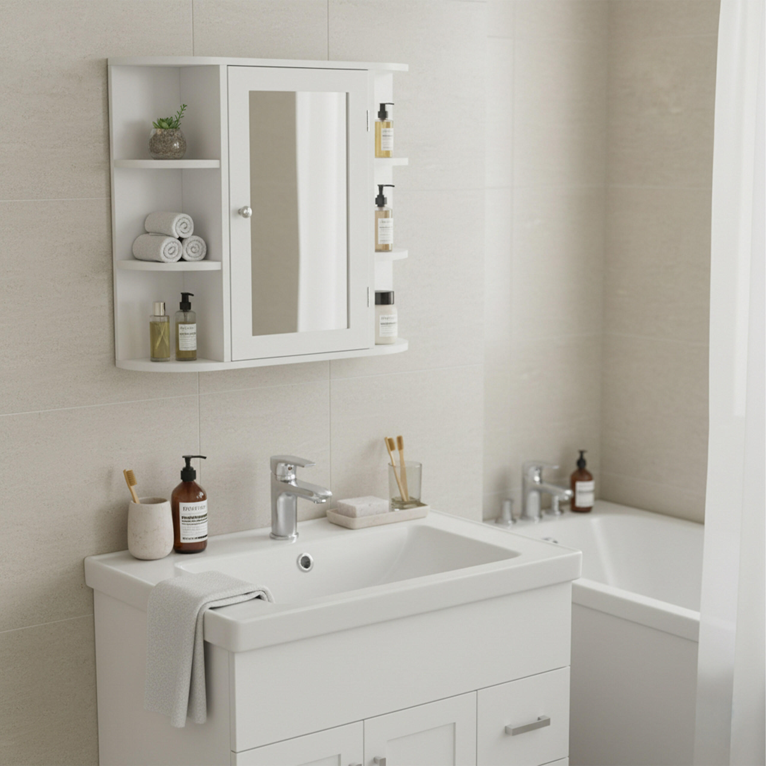 DULAP alb MDF 58 x 61 x 18 cm - alb, sticlă/compozit lemnos (61/58/18cm) - Relaxdays
