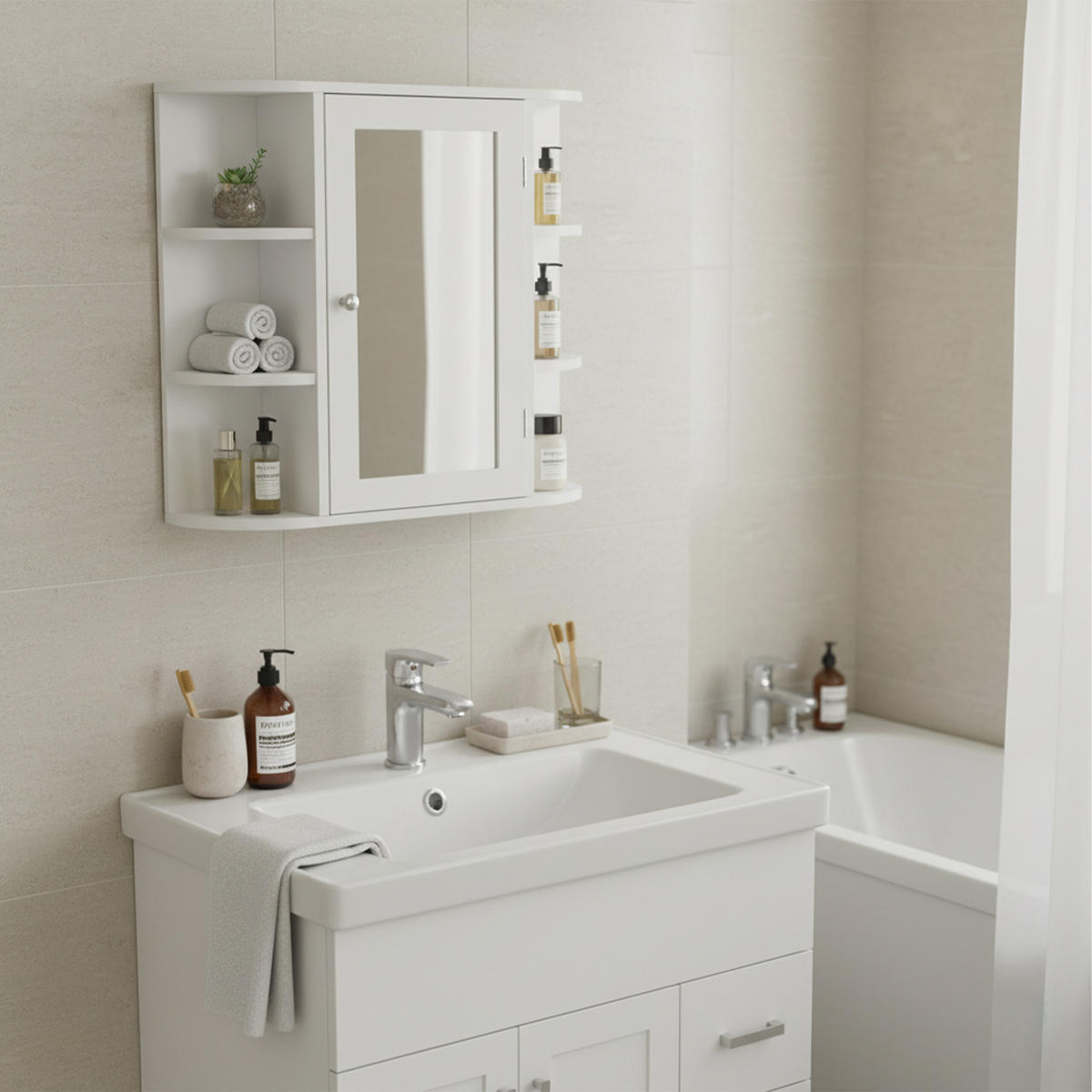 SPIEGELSCHRANK - Weiß, Glas/Holzwerkstoff (61/58/18cm) - Relaxdays