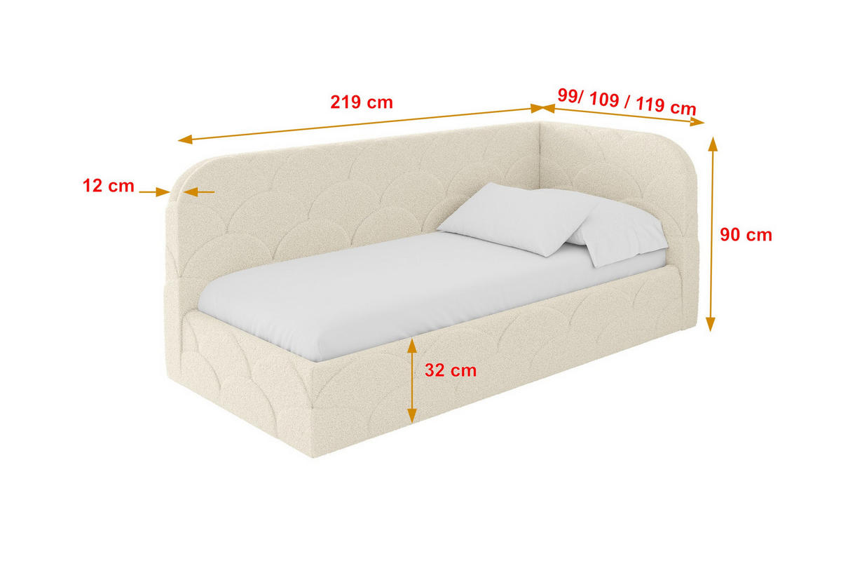 EINZELLBETT Jugendbett mit Bettkasten und Matratze H3/H4, Links - ELRY 90x200 Beige - Champagner, Holzwerkstoff/Textil (90/200cm) - ALTDECOR