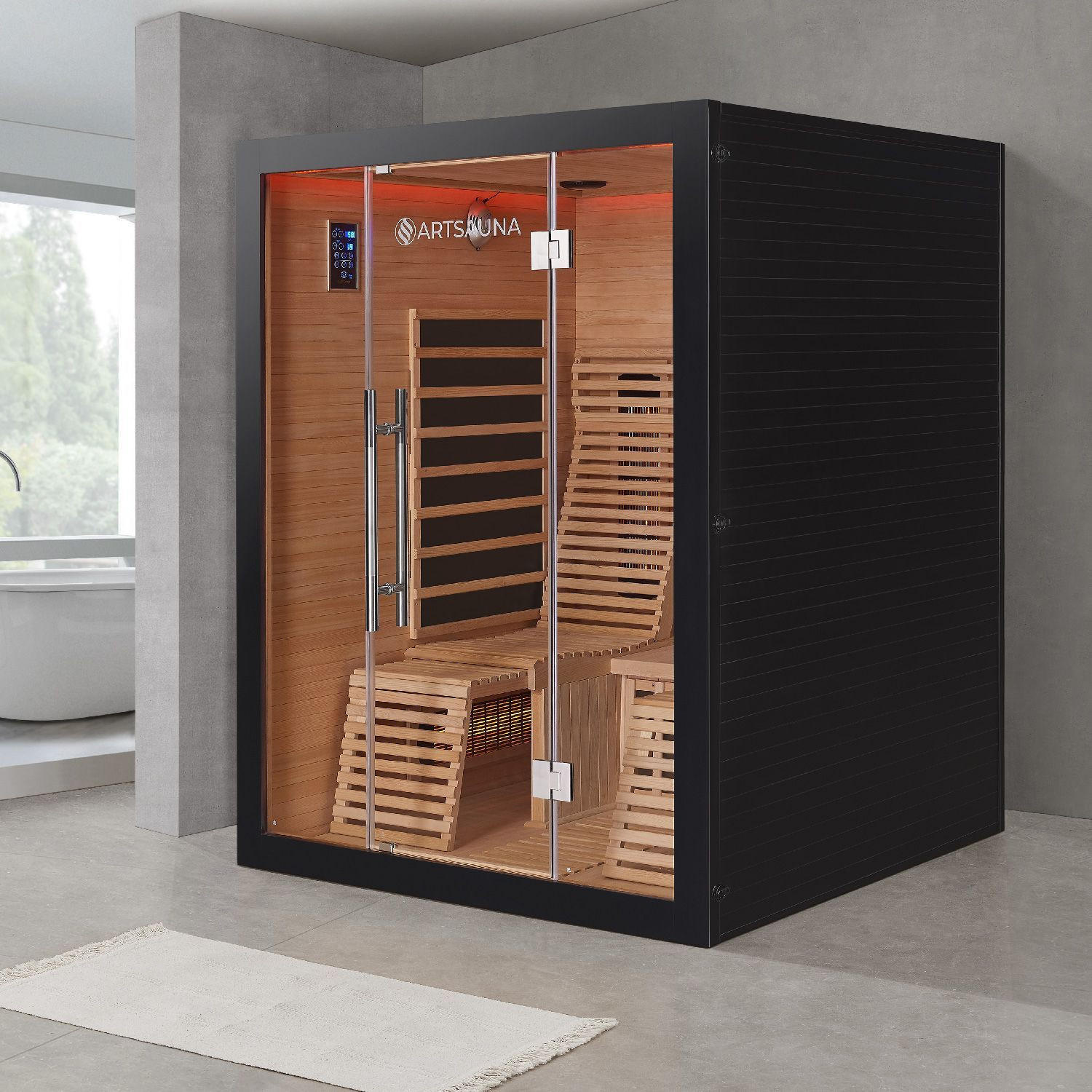 INFRAROTKABINE Helsinki 150 schwarz mit Dual Technologie & LED - Schwarz, Holz (150/190/150cm) - Artsauna