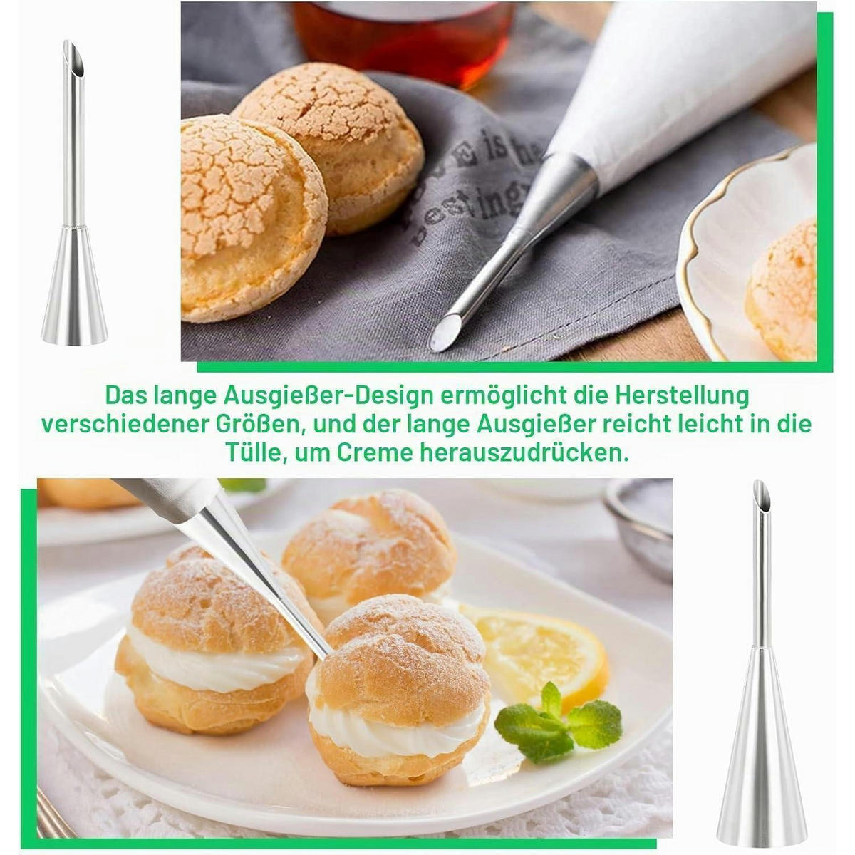 SPRITZTÜLLEN Set Edelstahl 4-teilig mit Reinigungsbürste - Silberfarben, Metall (2.5/1/14.1cm)
