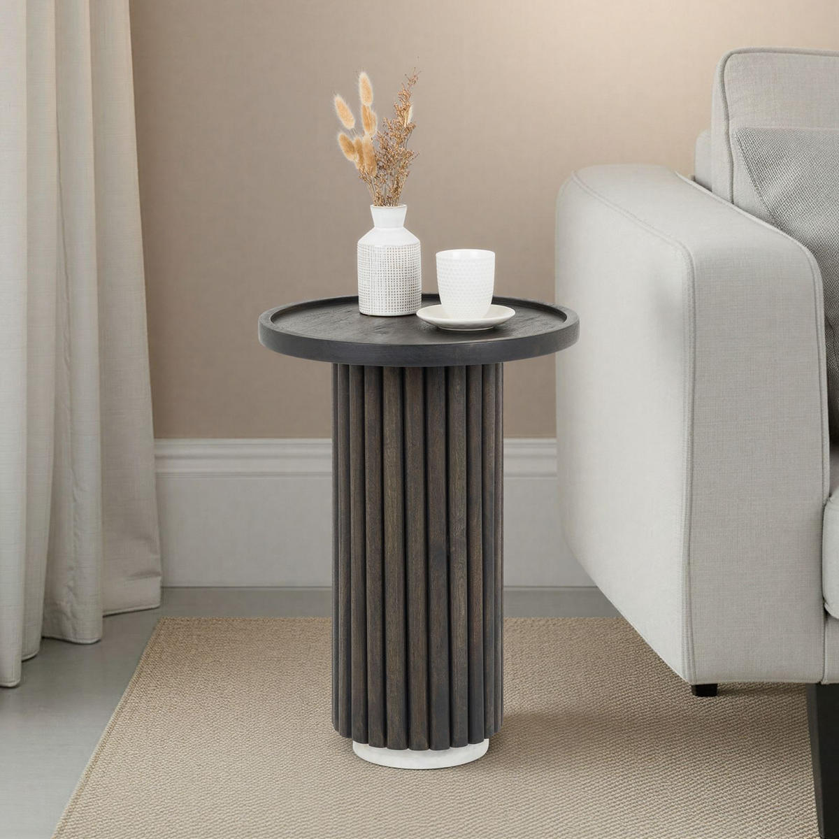 BEISTELLTISCH BEJA braun/weiß - Braun/Weiß, Naturmaterialien/Holz (38/38/53cm) - IDIMEX