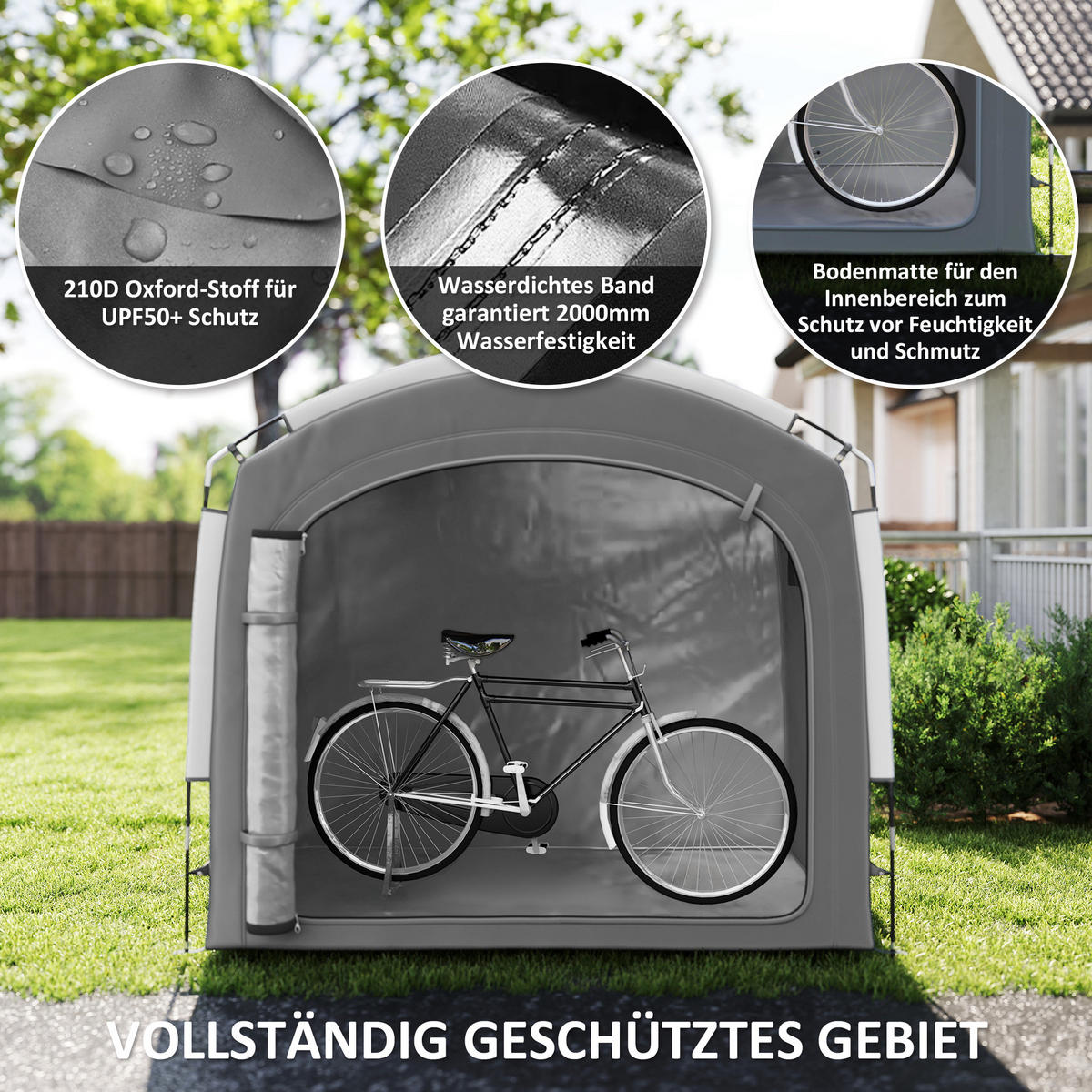 FAHRRADGARAGE Fiberglas Oxford-Gewebe Dunkelgrau - Dunkelgrau, Textil (150/195/220cm) - Outsunny