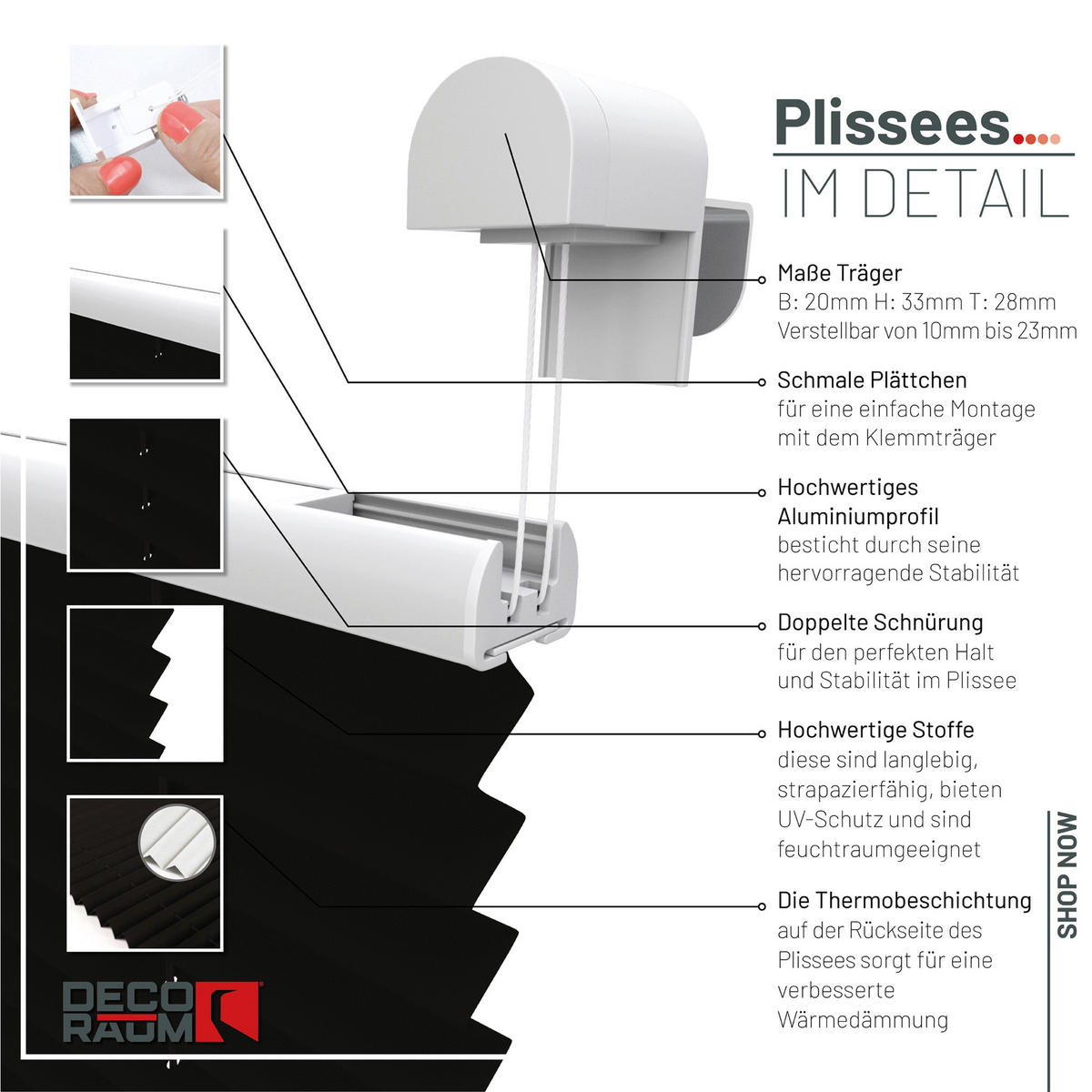 PLISSEE Thermo Basic 75 x 210cm Klemmfix ohne Bohren - Schwarz, Textil (75/210/210cm) - Deco-Raum
