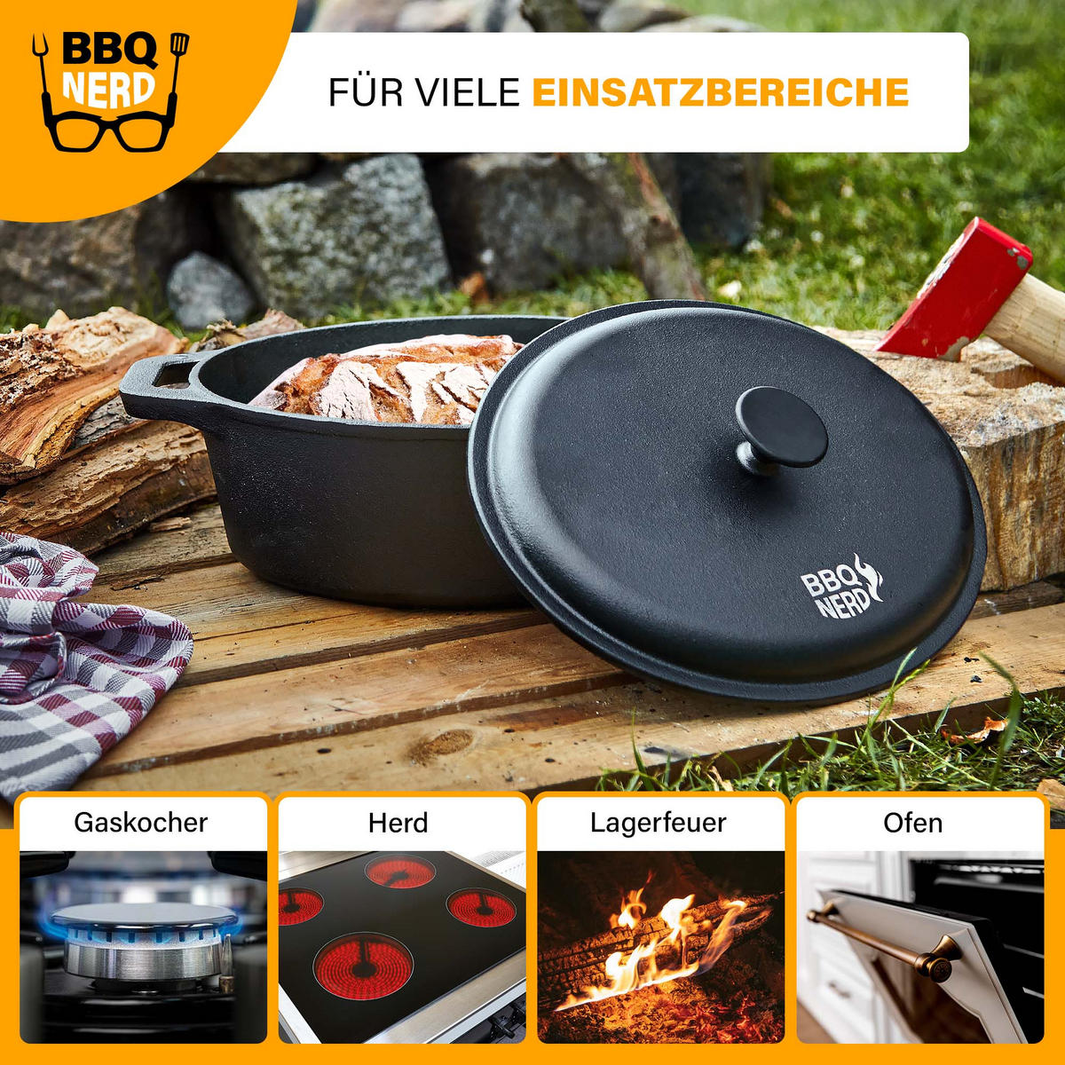 BRÄTER Gusseisen oval, 33x26cm 6,4L Topf Cocotte Gusstopf - Schwarz, Metall (28/14/40cm) - BBQ Nerd