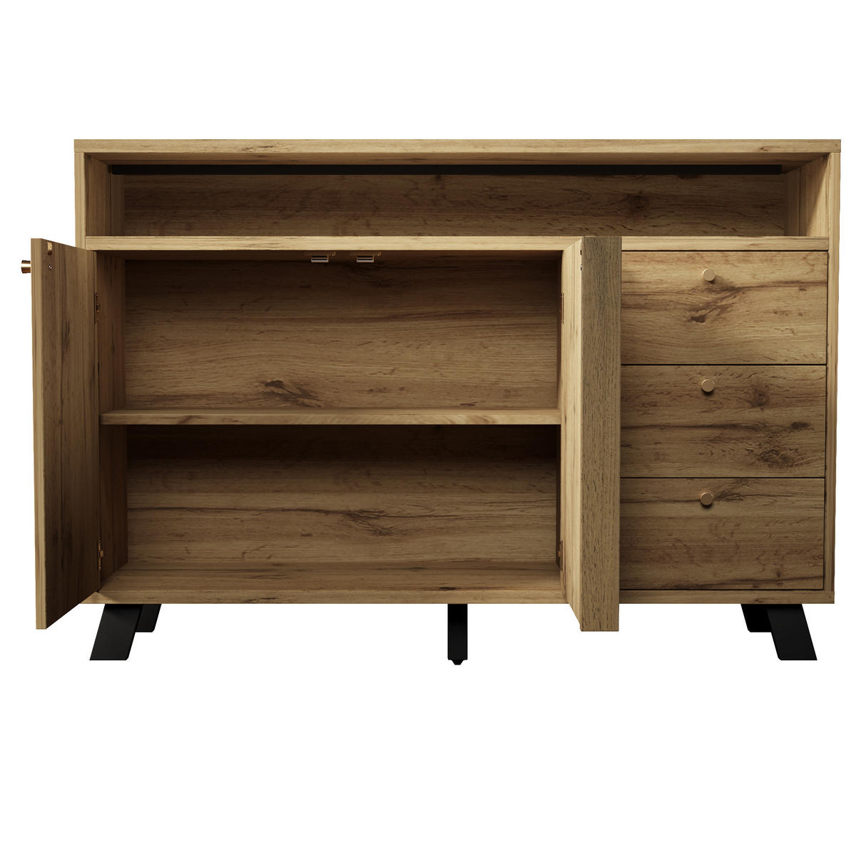 SIDEBOARD aus Spanplatte und MDF 120x40x85 cm Dunkle Eiche mit 3 Schubladen und Lamellentüren - Braun, Holzwerkstoff (120/85/40cm) - IVMEU