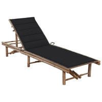 GARTEN-SONNENLIEGE mit Auflage Bambus - Schwarz, Holz (65/87/200cm) - furnicato
