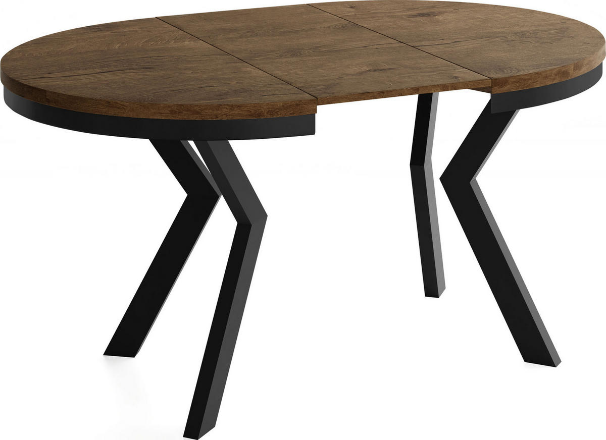 ESSTISCH Savio Neo rund ausziehbar verlängerbar, Eiche Braun Rustikal 80-130/80/77 cm - Alteiche/Schwarz, Holz/Holzwerkstoff (80/80/77cm) - WFL GROUP