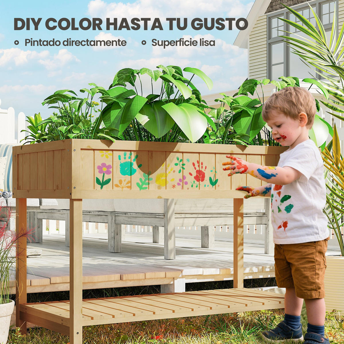HOCHBEET, Urbanes Holz-Beet 110 x 46 x 76 cm mit Ablage, Natur - Multicolor, Holzwerkstoff (110/76/46cm) - FORIOUS