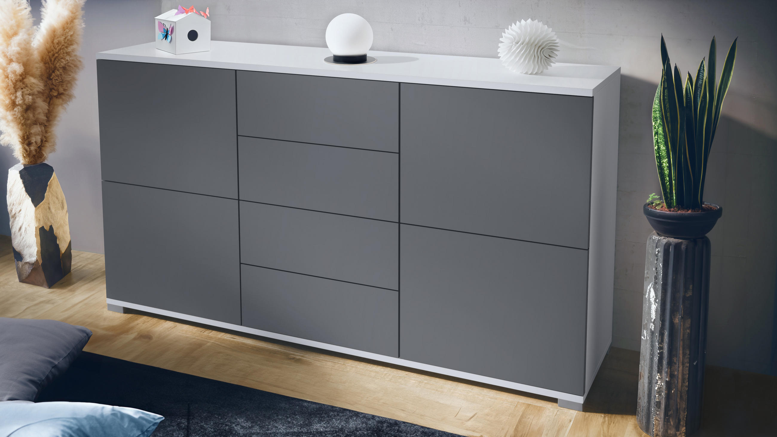 SIDEBOARD Rova Anthrazit matt - Anthrazit, Holzwerkstoff (138.5/75.5/35cm) - Vladon