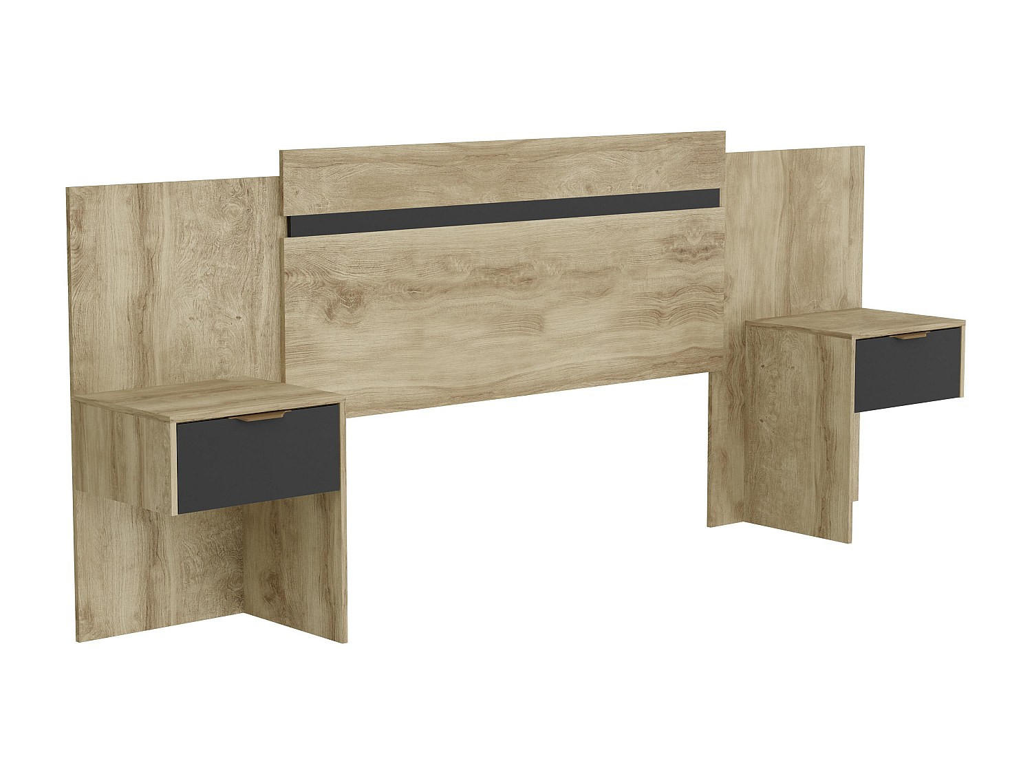 BETTKOPFTEIL ausziehbar mit integrierten Nachttischen - 140/160 cm - Naturfarben & Schwarz - PARATI - Schwarz, Holz (252/106/39.5cm) - Vente-Unique