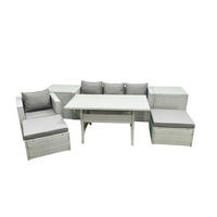 GARTENSET mit Esstisch,Sofa,2 Großer Hocker,Stuhl, 2 Beistelltischen Polyrattan Hellgrau 6-Sitzer - Hellgrau/Grau, Glas/Kunststoff - Fimous