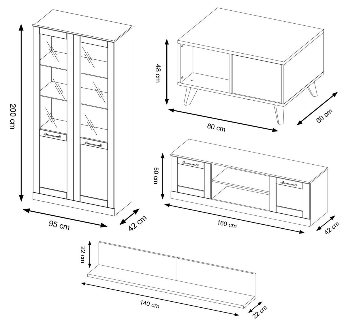 WOHNZIMMER-SET Cozy Eiche Rustikal 4-teilig - Eichefarben/Braun, Holz/Metall (255/200/60cm) - Feldmann-Wohnen