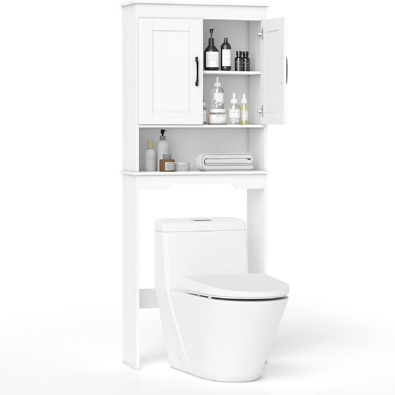 TOILETTENÜBERREGAL mit 2 Türen weiß - Weiß, Holzwerkstoff (63/168/24cm) - COSTWAY