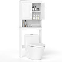 TOILETTENÜBERREGAL mit 2 Türen weiß - Weiß, Holzwerkstoff (63/168/24cm) - COSTWAY