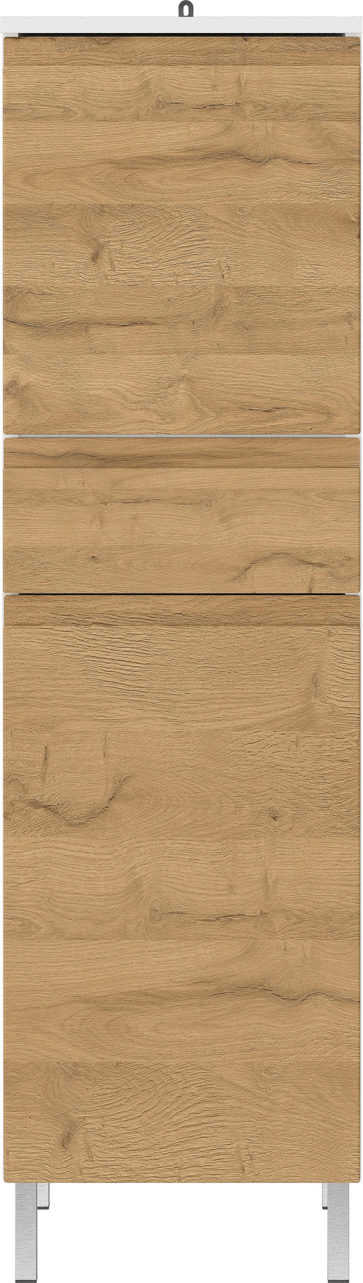 HOCHSCHRANK Weiß und Eiche Grandson 34x120x34cm mit verstellbaren Einlegeböden, griffloser Front und Chromfüßen VEER - Weiß, Holz/Metall (34/120/34cm) - KADIMA DESIGN