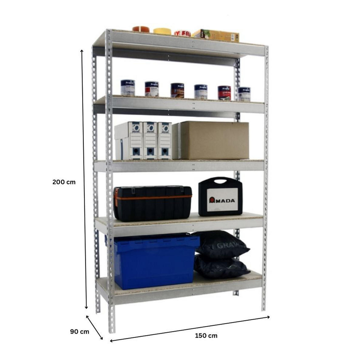 SCHWERLASTREGAL Wood Beast Five HxBxT 200 x 150 x 90 cm 5 Ebenen Fachlast 600 kg Verzinkt - Silberfarben, Metall (150/200/90cm) - PROREGAL