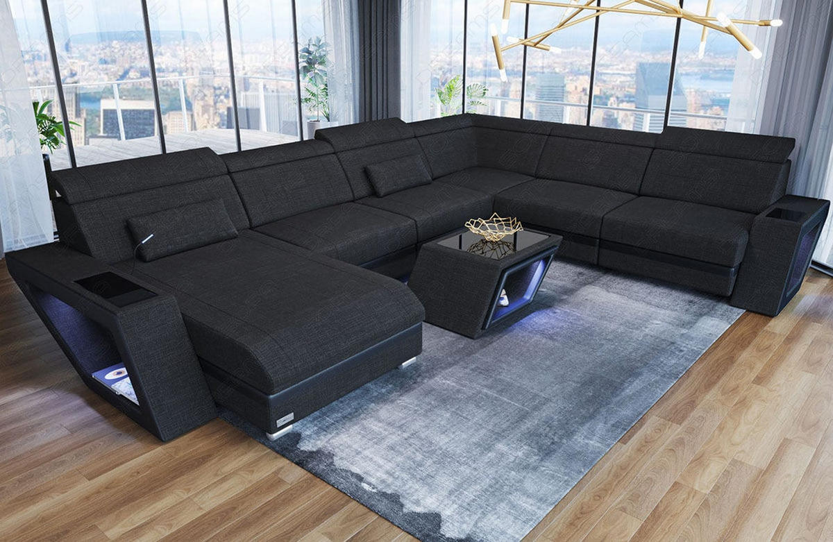 WOHNLANDSCHAFT Catania Schwarz Strukturstoff - Schwarz, Kunststoff (349/89/264cm)