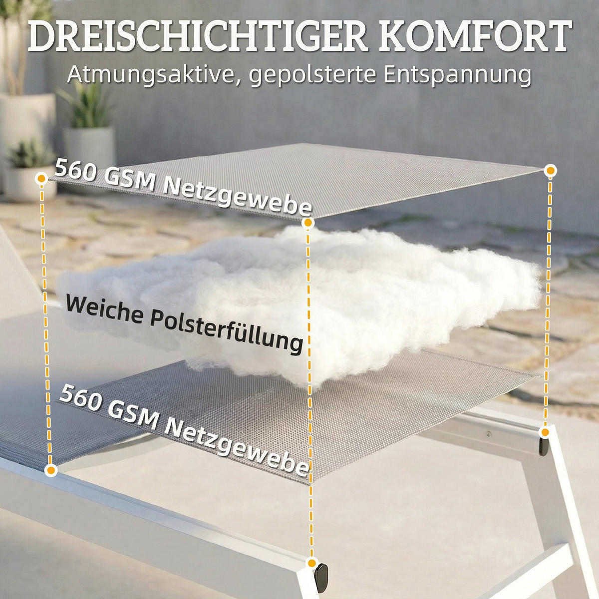 SONNENLIEGE Aluminium Hellgrau - Hellgrau/Weiß, Textil/Metall (64/90/181cm) - Outsunny