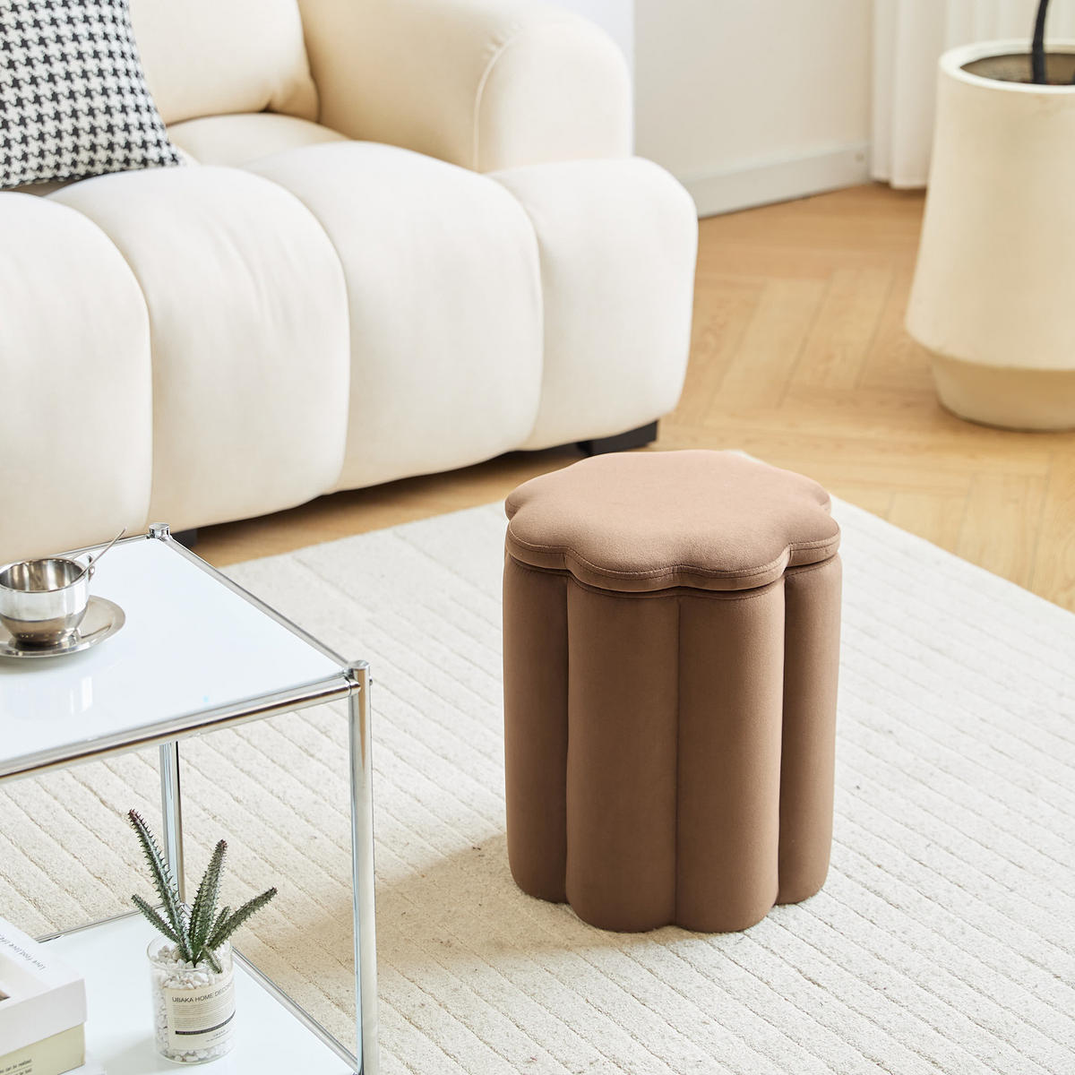 POUF Samt Gelb - Braun, Textil (35/39/35cm) - Nordlys