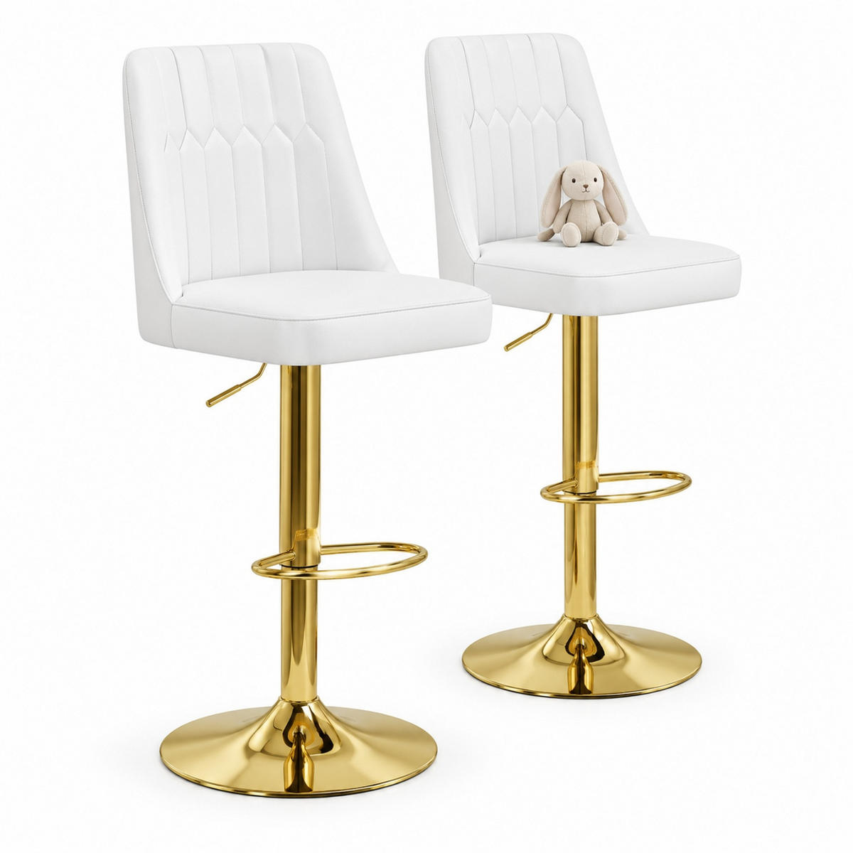 BARHOCKER-SET 2-teilig höhenverstellbar Weiß/Gold mit 360°-Drehfunktion - Weiß, Metall (44/117.5/44cm) - MIVRAY